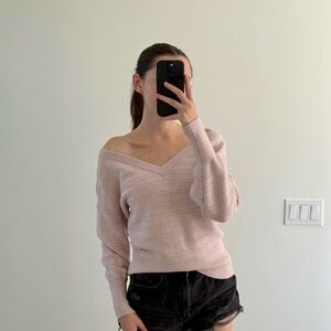 White House Black Market Pink V-Neck Sweater